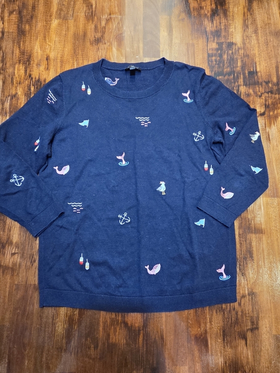 Talbots Sweaters - Talbots Womens Three-Quarter Sleeve Navy Sweater with Embroidery Coastal Size S